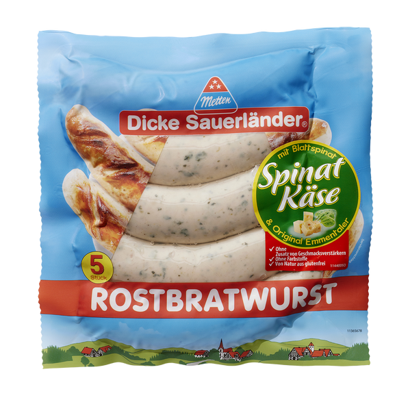 Bild: "Dicke Sauerländer" Rostbratwurst Spinat-Käse
